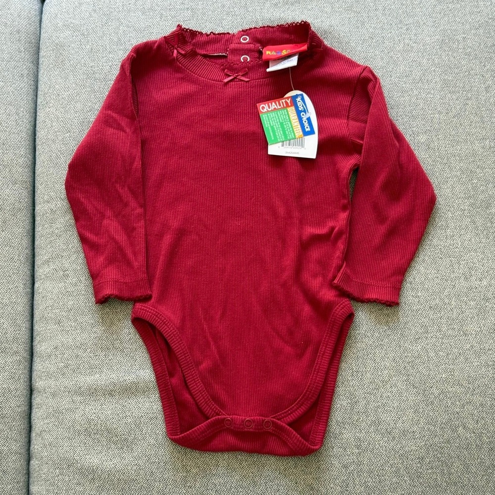 Deadstock Ragscals Baby Girls Ruby Red Ribbed Long Sleeve Bodysuit 18 Months NWT